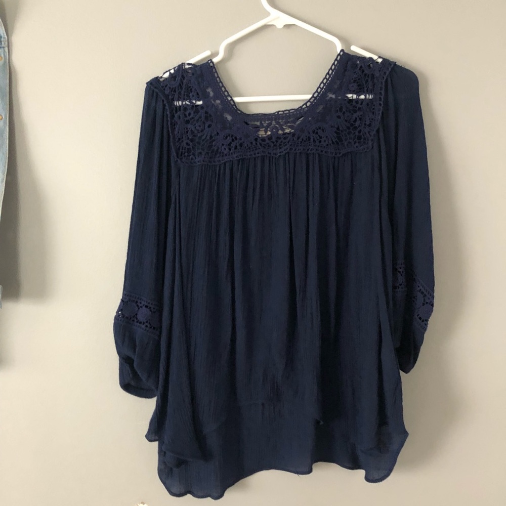Long sleeve blouse with lace top!! Navy blue